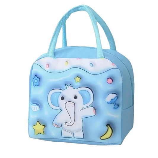 🐘 Geantă Frigorifică Copii MaisonElise, Model Elefănțel Albastru, 23x13x19 cm, Termoizolată, Desene Animate 3D, Pânză Oxford, Portabilă pentru Prânz