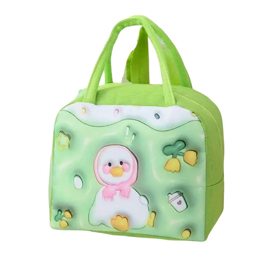 🐤 Geantă Frigorifică Copii MaisonElise, Model Rățușcă Verde, 23x13x19 cm, Termoizolată, Desene Animate 3D, Pânză Oxford, Portabilă pentru Prânz