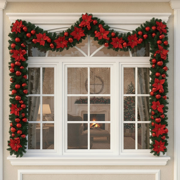 Ghirlanda Decorativă de Crăciun Model Premium cu Globulețe si Craciunite Roșii, 2,7m