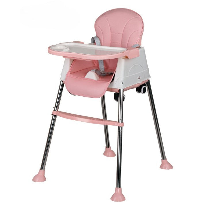 Scaun de Masa Pliabil 3in1, Reglabil, Multifunctional, 3 Pozitii, Masuta si Husa Detasabile, Roti, Centura de Siguranta, Ajustare Inaltime, Roz