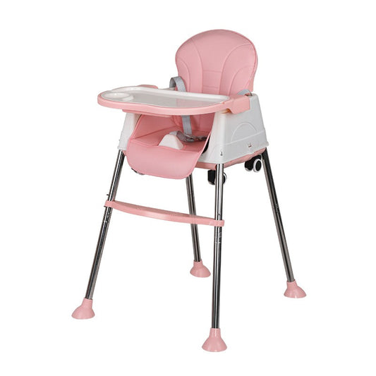 Scaun de Masa Pliabil 3in1, Reglabil, Multifunctional, 3 Pozitii, Masuta si Husa Detasabile, Roti, Centura de Siguranta, Ajustare Inaltime, Roz