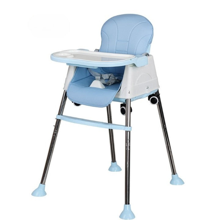 Scaun de Masa Pliabil 3in1, Reglabil, Multifunctional, 3 Pozitii, Masuta si Husa Detasabile, Roti, Centura de Siguranta, Ajustare Inaltime, Albastru