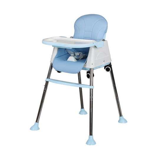 Scaun de Masa Pliabil 3in1, Reglabil, Multifunctional, 3 Pozitii, Masuta si Husa Detasabile, Roti, Centura de Siguranta, Ajustare Inaltime, Albastru