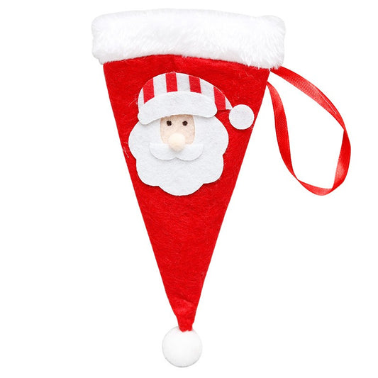 Husa Decorativă Festivă pentru 3 Tacâmuri,  model Căciuliță Moș Crăciun 19x10 cm, Roșu