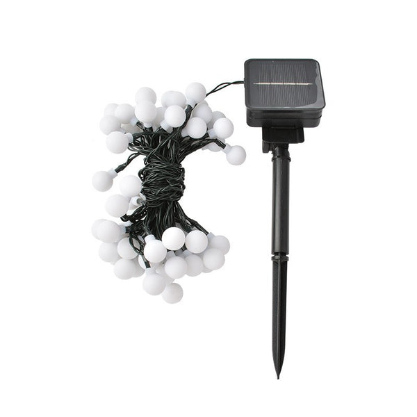 Instalatie de Craciun Solara, 12 m, 100 de LED-uri cu ornament tip Bulb, 8 jocuri de lumini, Lumina Alb Rece