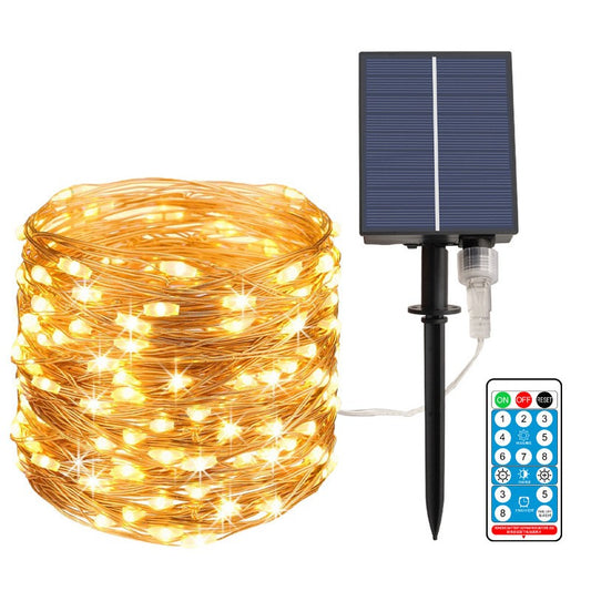 Instalație de Crăciun Solara tip furtun, 300 LED-uri, 32m, Telecomanda, Lumina Alb Cald