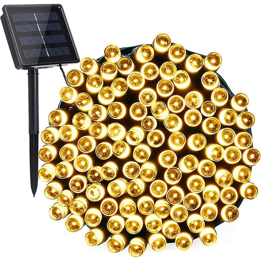 Instalație de Crăciun Solara, 32 metri, 300LED-uri, 8 jocuri de lumini, Lumina Alb Cald