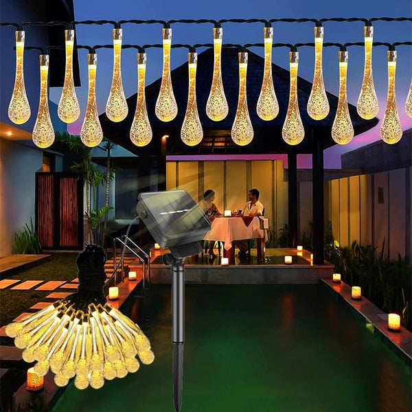 Instalație Solara, 5 m , 20 LED-uri Ornament tip picatura de apa , Lumina Alb Cald