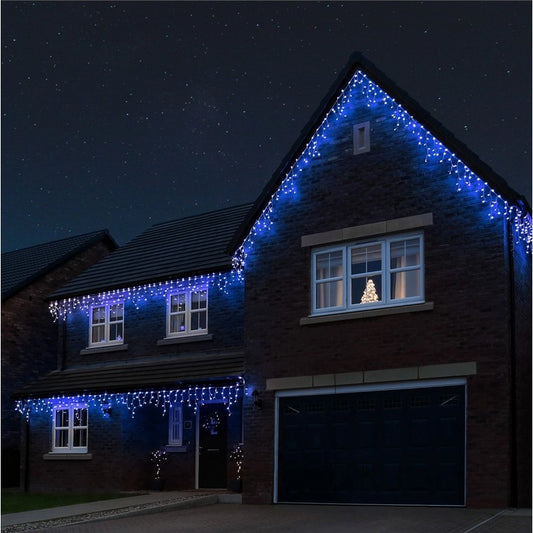 Instalație de Crăciun tip Franjuri/Turturi 4m , 120 LED-uri, 8 jocuri de lumini, INTERCONECTABILA, Lumina Albastra