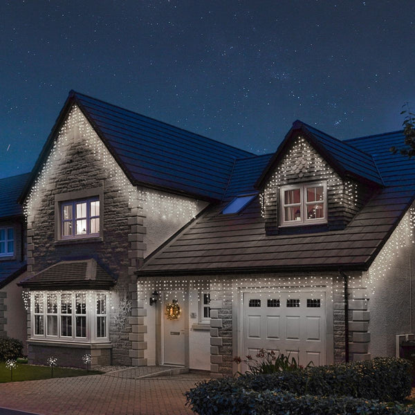 Instalație de Crăciun tip Franjuri/Turturi 7m , 200 LED-uri, 8 jocuri de lumini, INTERCONECTABILA, Lumina Alb Rece