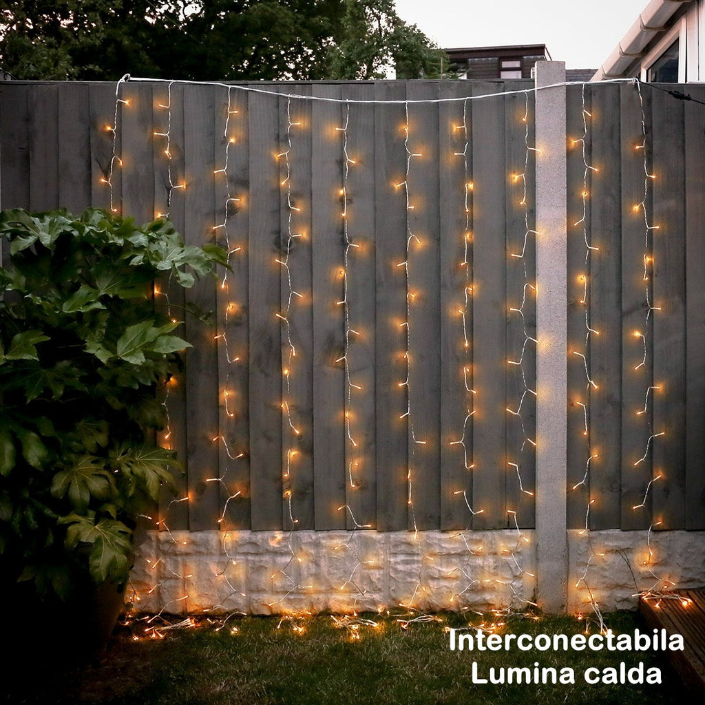 Instalație de Crăciun tip Perdea, 2m x 1m, 120 LED-uri, 8 jocuri de lumini, INTERCONECTABILA, Lumina Alb Cald