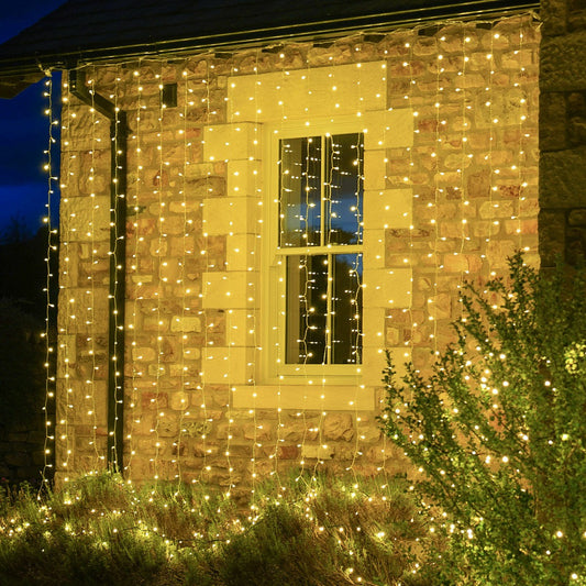Instalație de Crăciun tip Perdea, 2m x 1m, 120 LED-uri, 8 jocuri de lumini, INTERCONECTABILA, Lumina Alb Cald