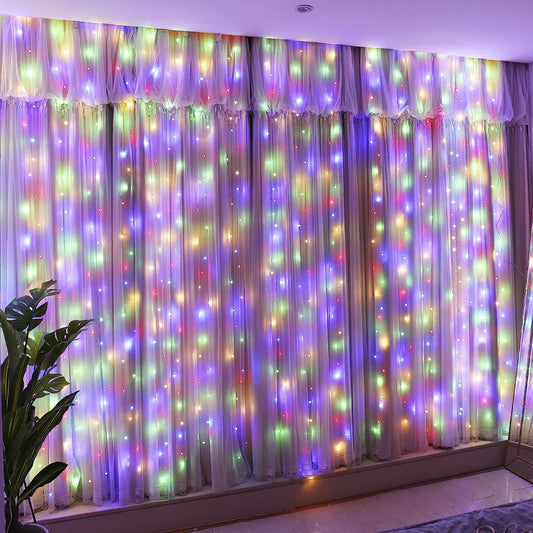 Instalație de Crăciun tip Perdea 3m x 3m, 320 LED-uri, 8 jocuri de lumini, INTERCONECTABILA, Lumina Multicolora