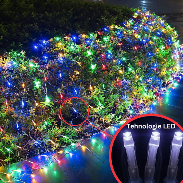 Instalație de Crăciun tip Plasa, 1.2m x1.2m, 80 LED-uri, 8 jocuri de lumini, interconectabila, Lumina Multicolor