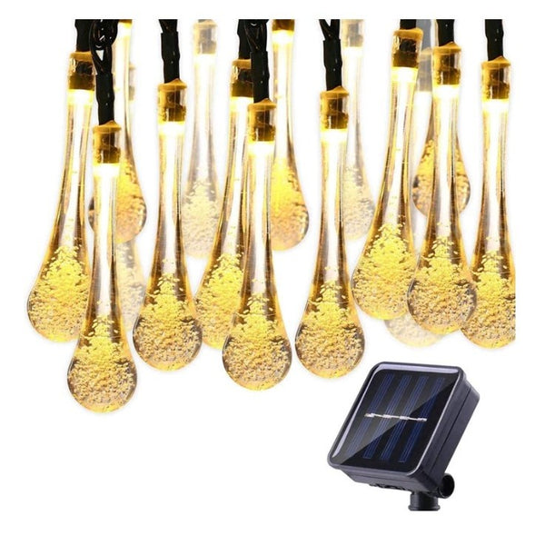 Instalație Solara, 6 m , 28 LED-uri Ornament tip picatura de apa , Lumina Alb Cald