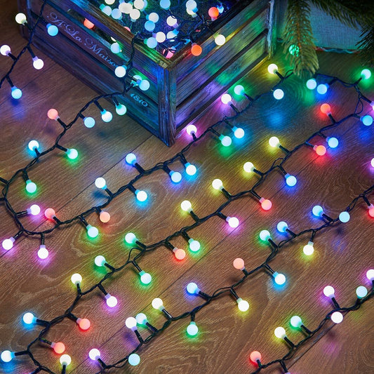Instalație de Crăciun Liniara RGRB 9m, 40 LED model muguri mati, interconectabila, Lumina Multicolora