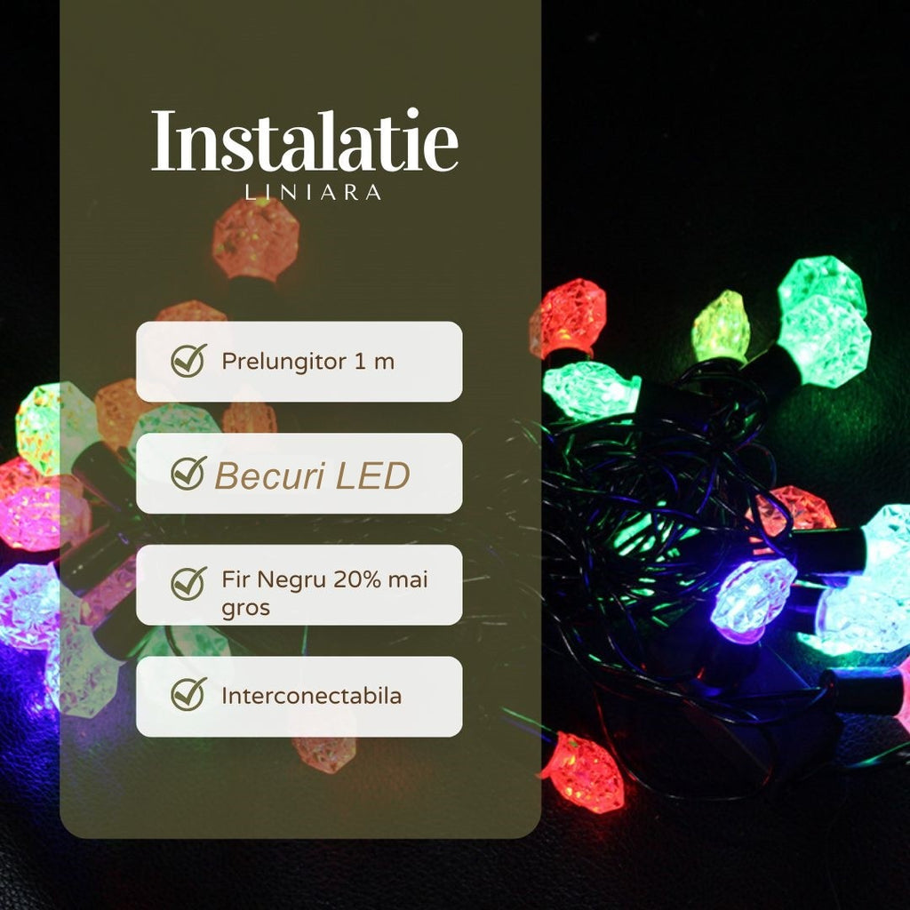 Instalație de Crăciun Liniara RGRB 9M, 40 LED model Anise , Multicolor