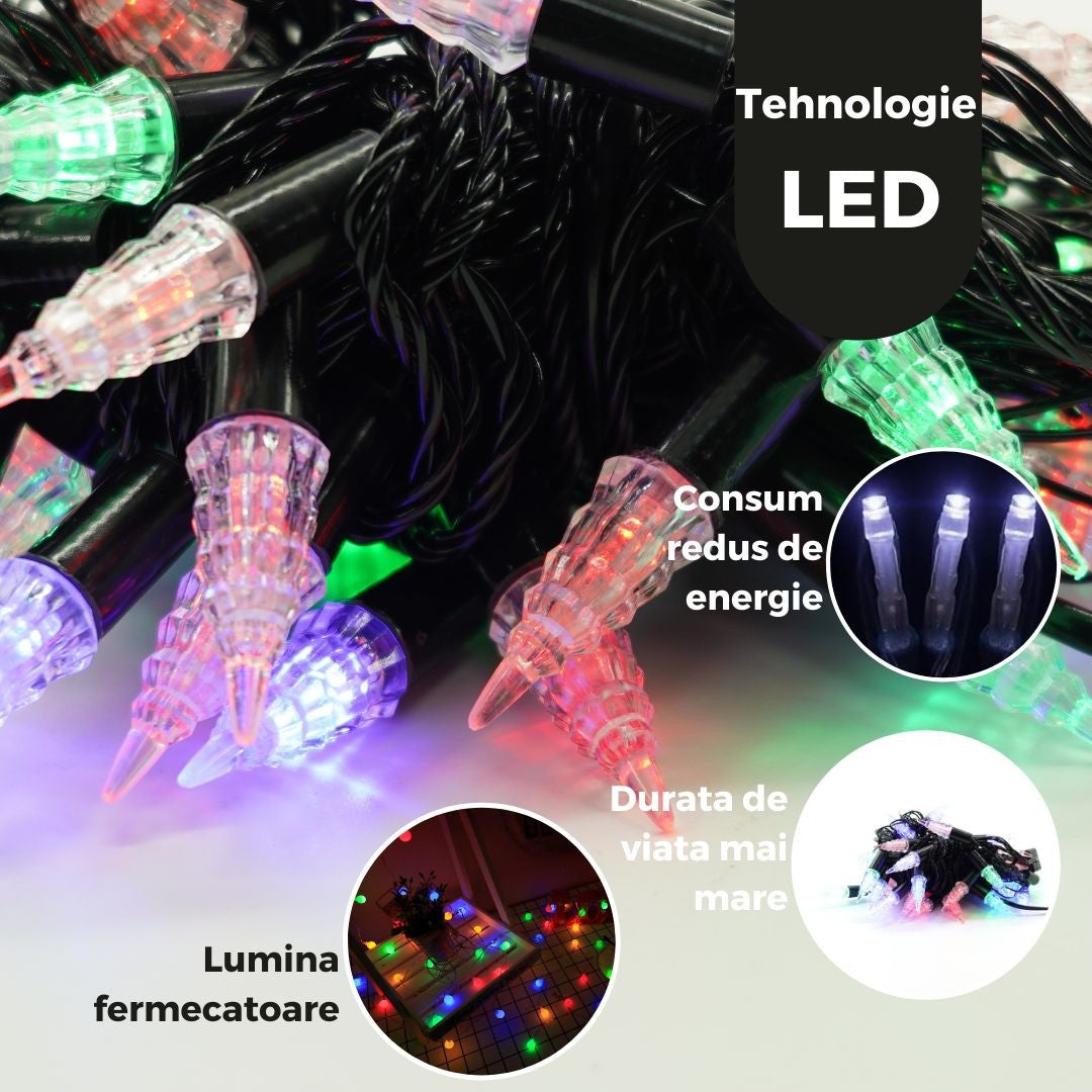 Instalație de Crăciun Liniara RGRB 9 M, 40 LED , model Brăduți , Lumina Multicolora