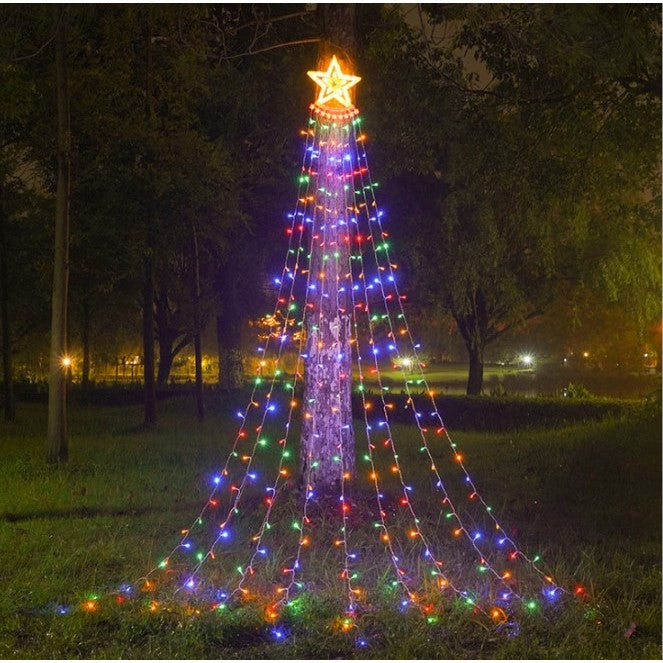 Instalație de Crăciun Solara tip plasa, cu stea luminoasa, 350 LED-uri, Lumina Multicolora