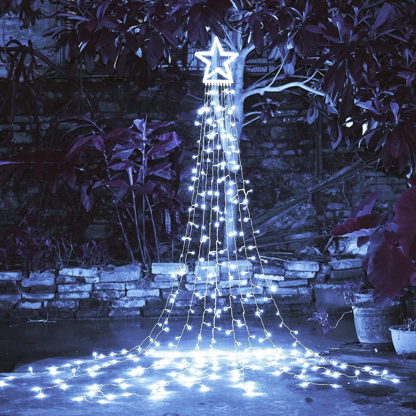 Instalație de Crăciun Solara tip plasa, cu stea luminoasa, 350 LED-uri, Lumina Alb Rece