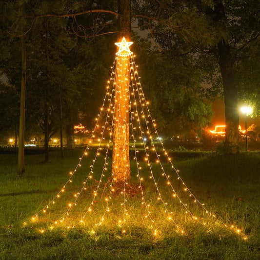 Instalație de Crăciun Solara tip plasa, cu stea luminoasa, 350 LED-uri, Lumina Alb Cald