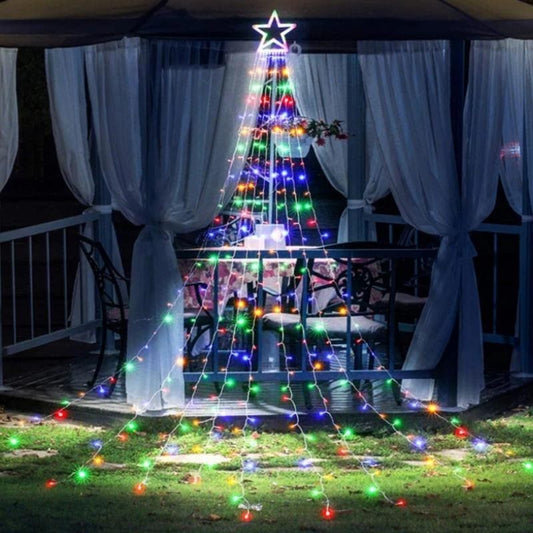 Instalație de Crăciun Solara tip plasa, cu stea luminoasa, 350 LED-uri, Lumina Multicolora