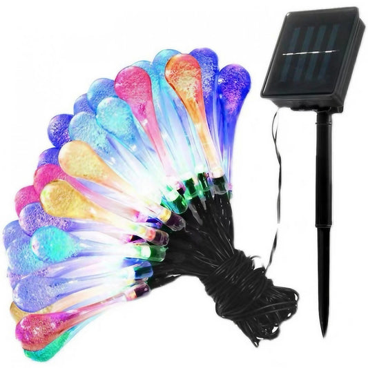 Instalație de Crăciun Solara, 5m , 28 LED-uri, Ornament tip picatura de apa, Lumina Multicolora