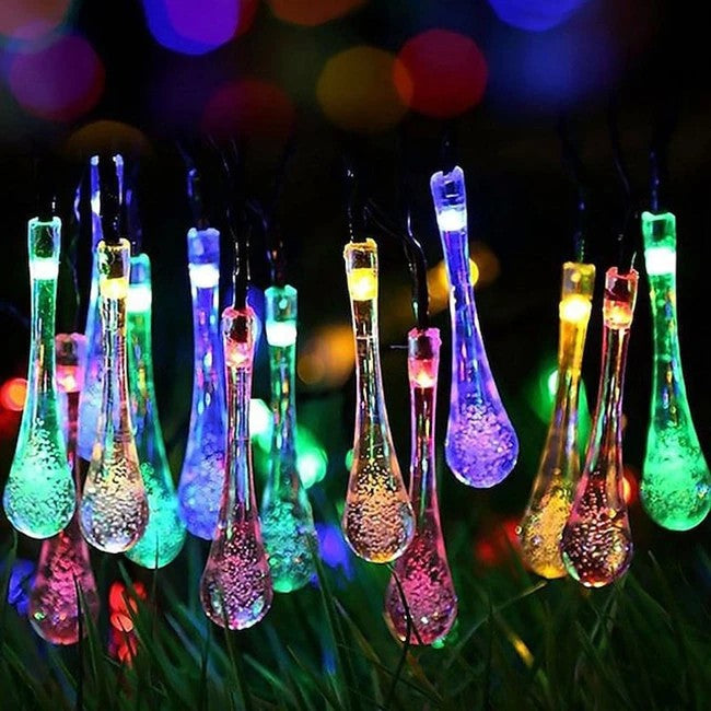 Instalație Solara, 6 m , 28 LED-uri Ornament tip picatura de apa , Lumina Multicolora