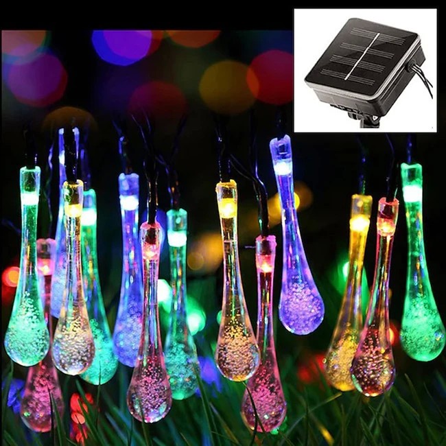 Instalație Solara, 6 m , 28 LED-uri Ornament tip picatura de apa , Lumina Multicolora