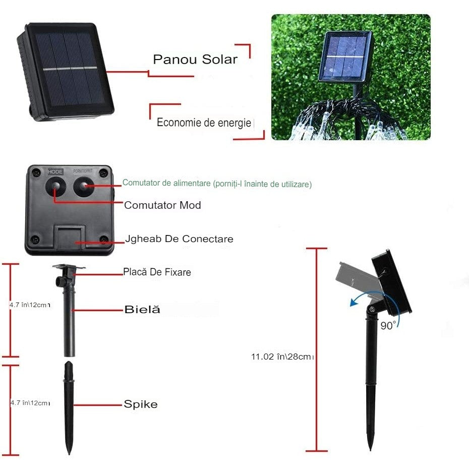 Instalație Solara, 6 m , 28 LED-uri Ornament tip picatura de apa , Lumina Multicolora
