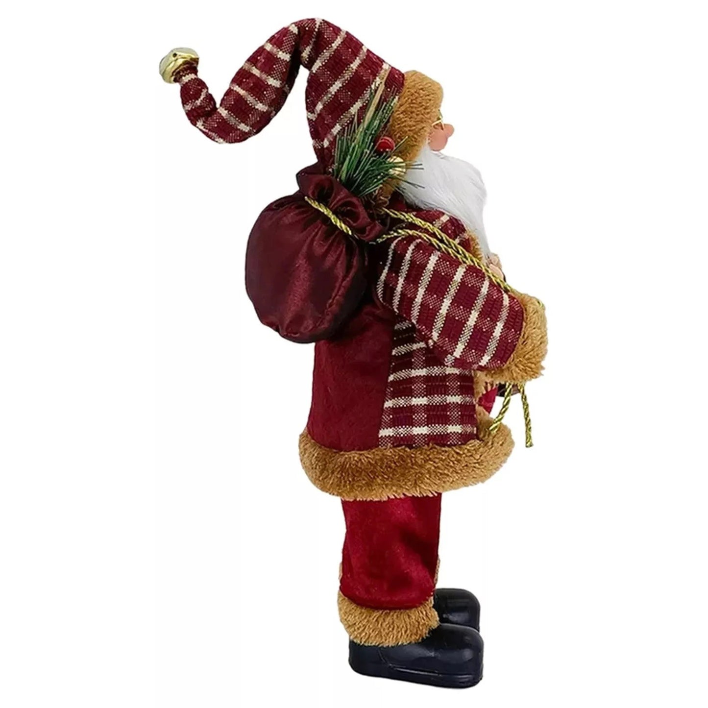 Figurină Decorativă Crăciun, Moș Crăciun Așezat cu Sac și Felinar