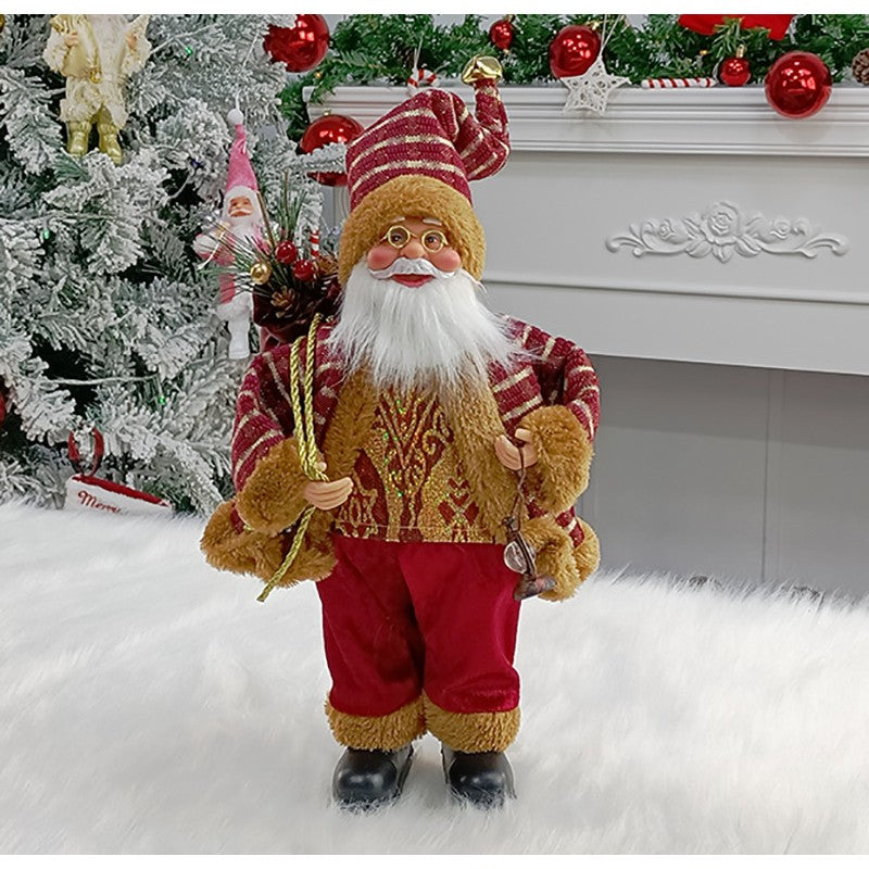 Figurină Decorativă Crăciun, Moș Crăciun Așezat cu Sac și Felinar