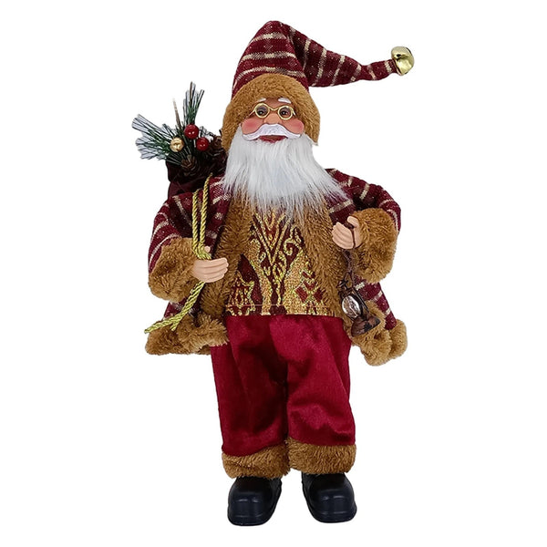 Figurină Decorativă Crăciun, Moș Crăciun Așezat cu Sac și Felinar