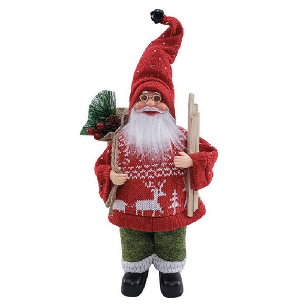 Figurina Decorativa Craciun, Mos Craciun cu Lemne la Brat, 30cm