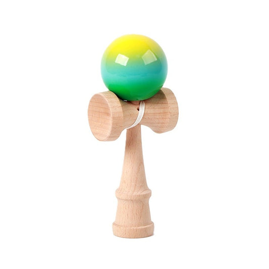 Jucărie KENDAMA din Lemn, 18 cm Model Gradient Galben-Albastru-Verde
