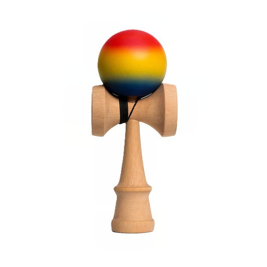 Jucărie KENDAMA din Lemn, 18 cm Gradient Roșu-Galben-Albaastru