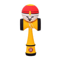 Jucărie KENDAMA "Rege" Mâner din Lemn Galben, 18 cm Bila Roșu-Alb