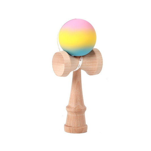 Jucărie KENDAMA din Lemn, 18 cm Gradient Roz-Galben-Albastru