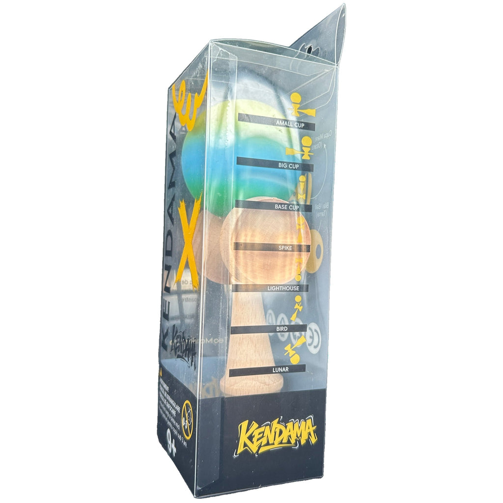 Jucărie KENDAMA din Lemn, 18 cm Gradient Galben-Albastru-Verde