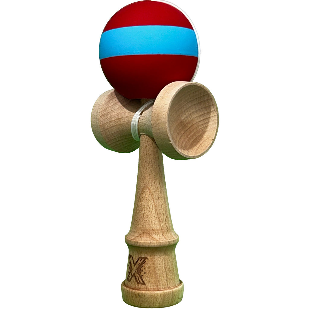 Jucărie KENDAMA din Lemn, 18 cm Model Roșu-Albastru