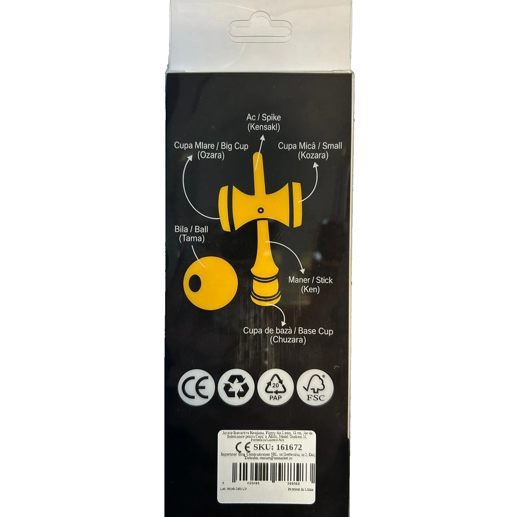 Jucărie KENDAMA din Lemn, 18 cm Gradient Alb-Nreu (Bila Cauciuc)