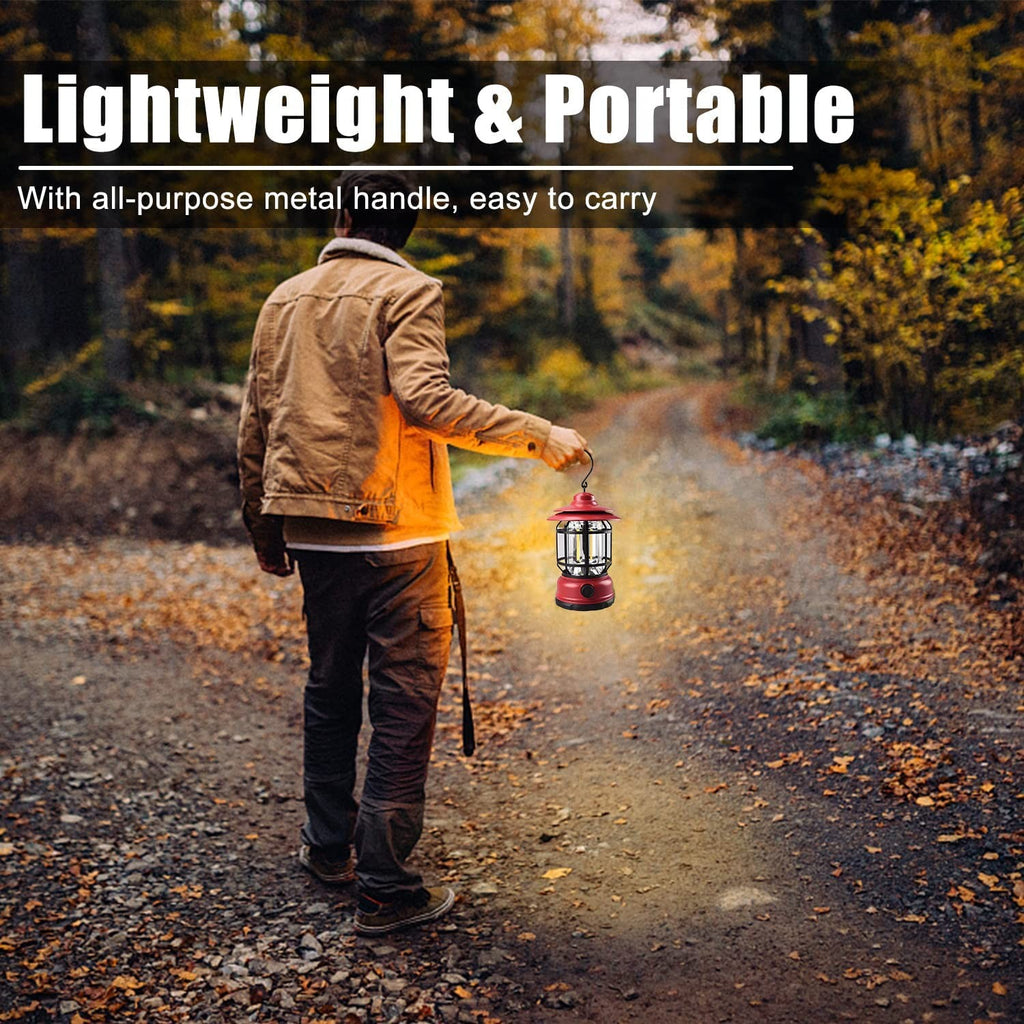Lampa portabila camping, Felinar Vintage cu carlig, ABS, Iluminare 21 COB LED, Intensitate reglabila, 5W