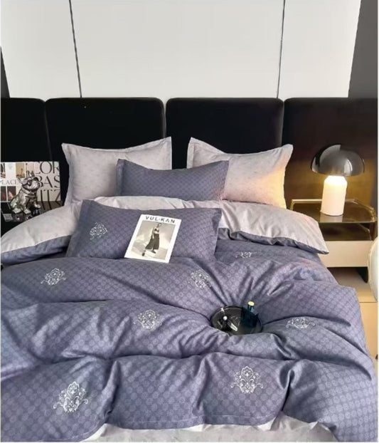 Lenjerie de pat, 6 piese, din bumbac satinat, cu model imprimat