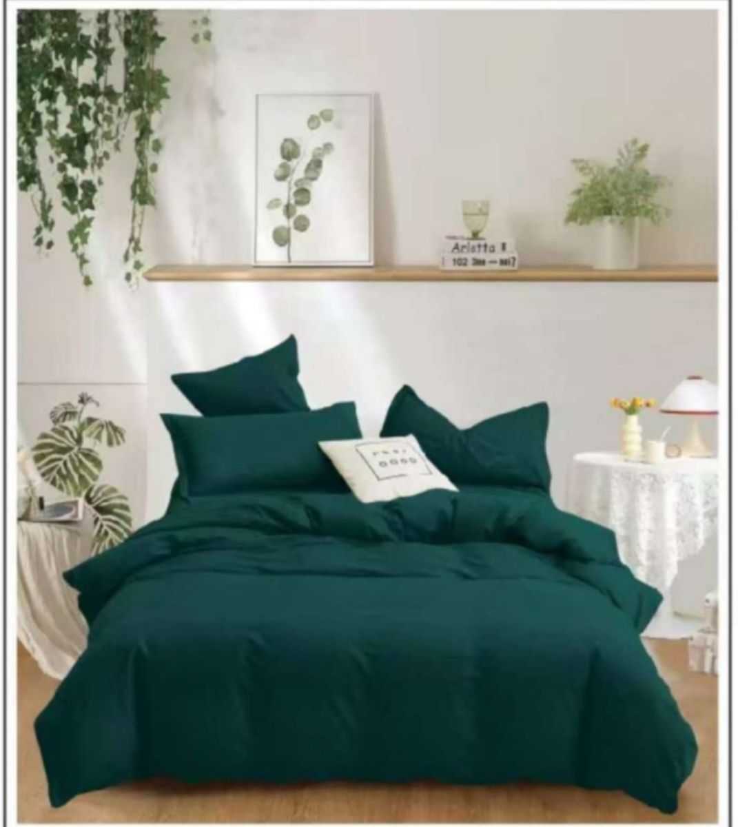Lenjerie de pat, 6 piese, uni, din finet - Verde