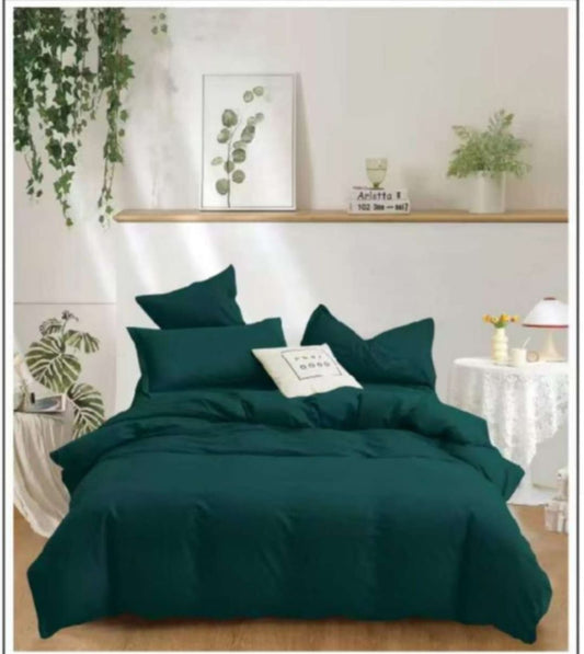 Lenjerie de pat, 6 piese, uni, din finet - Verde