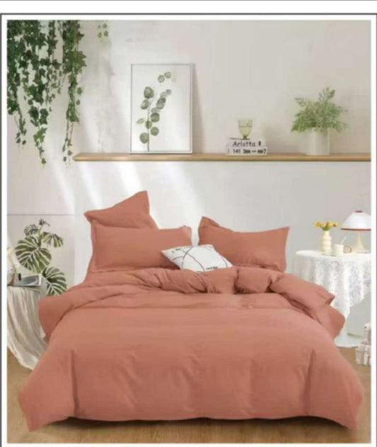 Lenjerie de pat, 6 piese, uni, din finet - Camel