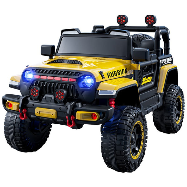 Mașină Electrică pentru Copii 3-9 ani, Off-Road, Conectare Bluetooth, telecomandă, Tracțiune Integrală, Lumina Intermitenta, Baterie 12V 7Ah, 120x63x68cm Galben