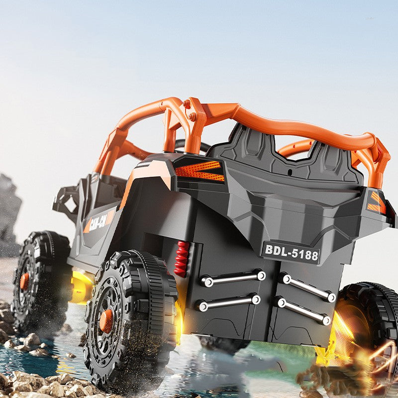 Mașina Electrica pentru copii tip Buggy / UTV OFF-ROAD, Dual Drive, Conexiune BT, telecomanda parentala, Lumini si Muzica , 2 ACUMULATORI , NEGRU-PORTOCALIU
