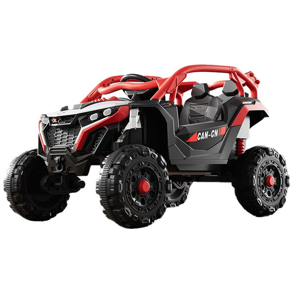 Mașina Electrica pentru copii tip Buggy / UTV OFF-ROAD, Dual Drive, Conexiune BT, telecomanda parentala, Lumini si Muzica , 2 ACUMULATORI , NEGRU-ROSU