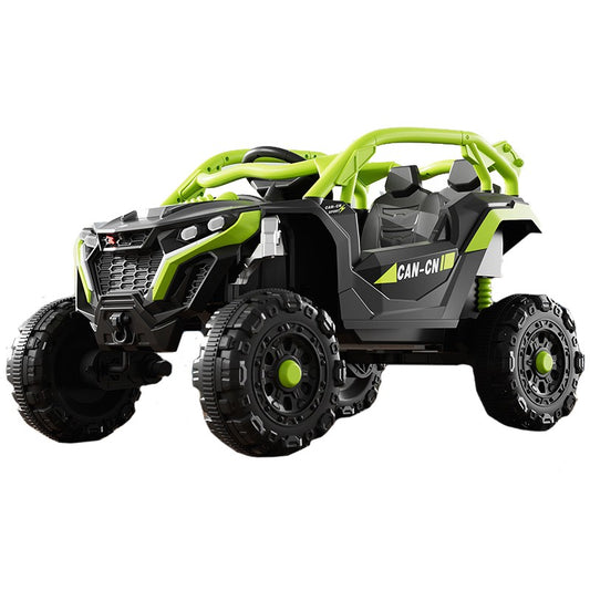 Mașina Electrica pentru copii tip Buggy / UTV OFF-ROAD, Dual Drive, Conexiune BT, telecomanda parentala, Lumini si Muzica , 2 ACUMULATORI , NEGRU-VERDE